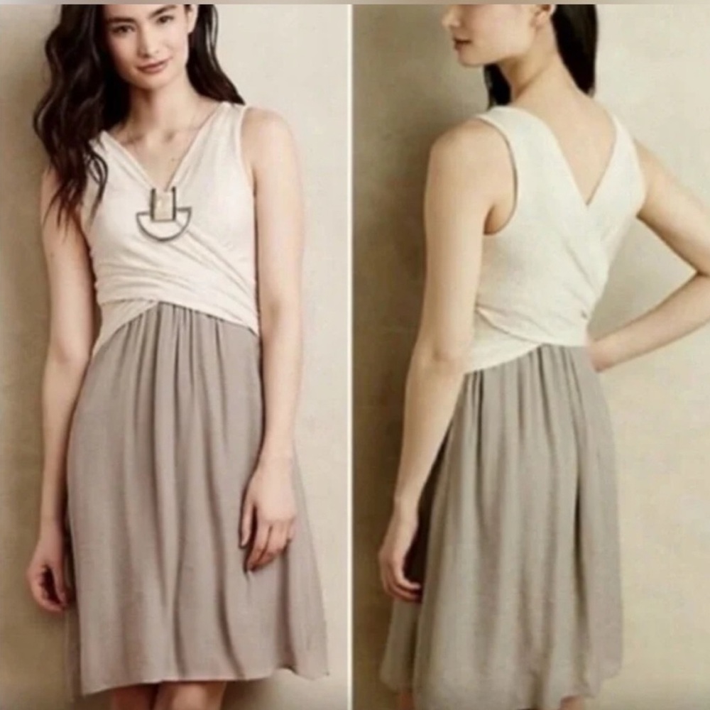 Amadi from Anthropologie Elegant Cream and Tan Dress